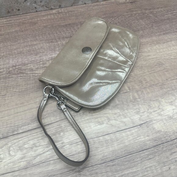Coach Clutch Wristlet Womens Small Metallic Gold Shimmer Card Slots Zip Side - Picture 3 of 14